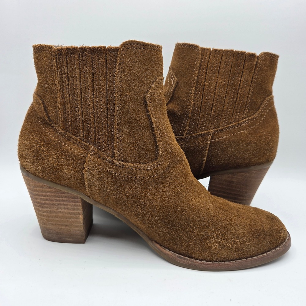 Dolce Vita Brown Suede Western Ankle Boots Block Heel Size 7.5 - Picture 2 of 8